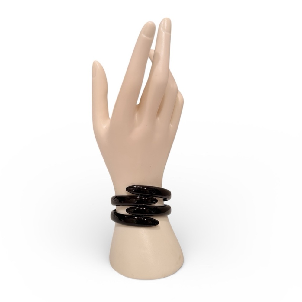 Vintage Architectural Black Metal Hinged Cuff Bracelet - Picture 3 of 17